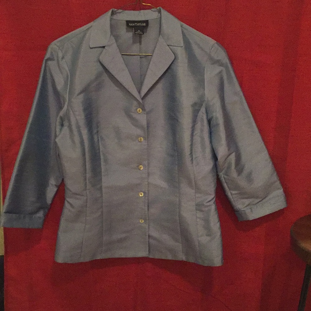 Ann Taylor Fitted 100% Silk Blue Blazer